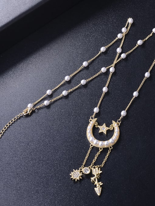 ALI Retro stars moon imitation pearl tassels complex necklace 1