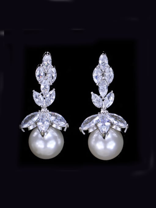 White Fashion Sweetly Lovely Flower-shape Shell Zircons Drop Earrings