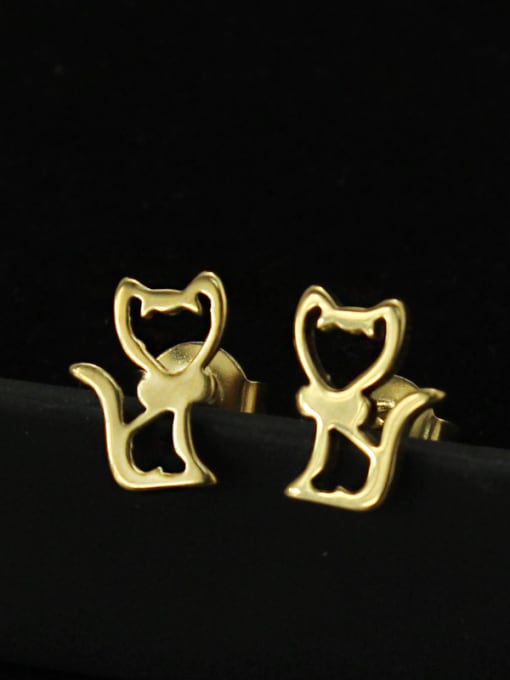 CONG Cartoon Cat Shaped Gold Plated Titanium Stud Earrings 1
