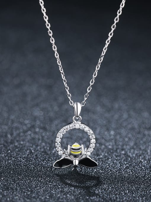 sliver 925 Sterling Silver With Artificial zircon  Cute Little Bee Necklaces