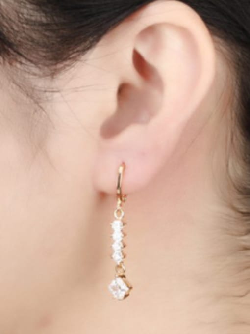 Open Sky Fashion White Zircon Champagne Gold Plated Earrings 1