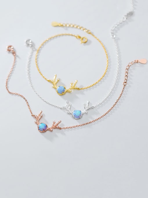 Rosh 925 Sterling Silver With Gold Plated Simplistic Antlers Bracelets 0