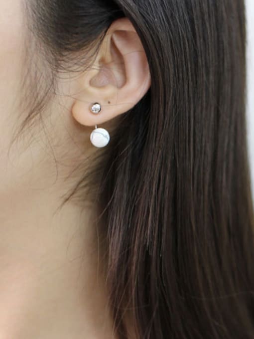 DAKA Fashion White Turquoise stone Little Smooth Bead Silver Stud Earrings 1