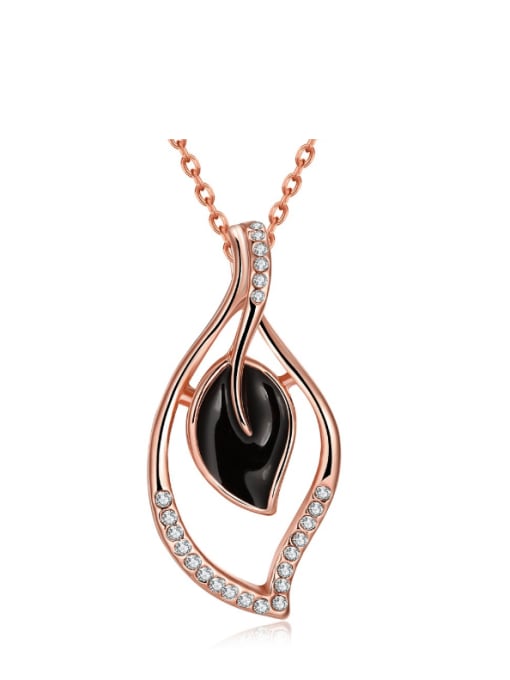 Rose Gold Black Women Hollow Leaves Shaped  Necklace