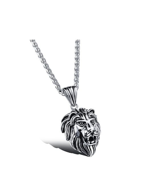 Open Sky Punk style Personalized Lion Head Pendant Titanium Necklace