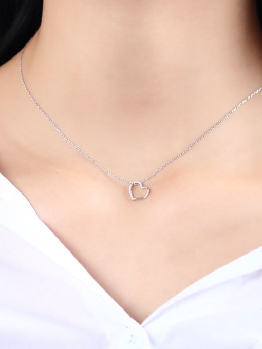 Dan 925 Sterling Silver With Cubic Zirconia  Simplistic Heart Locket Necklace 1