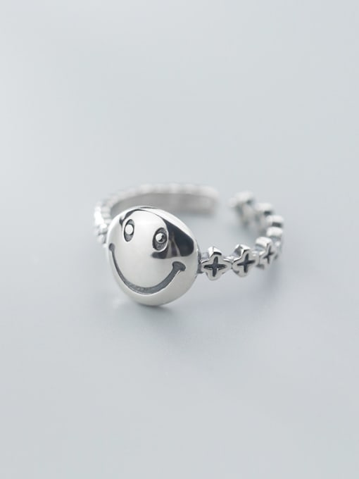 Rosh 925 Sterling Silver With Antique Silver Plated Cute Smiley Free Size Rings 0