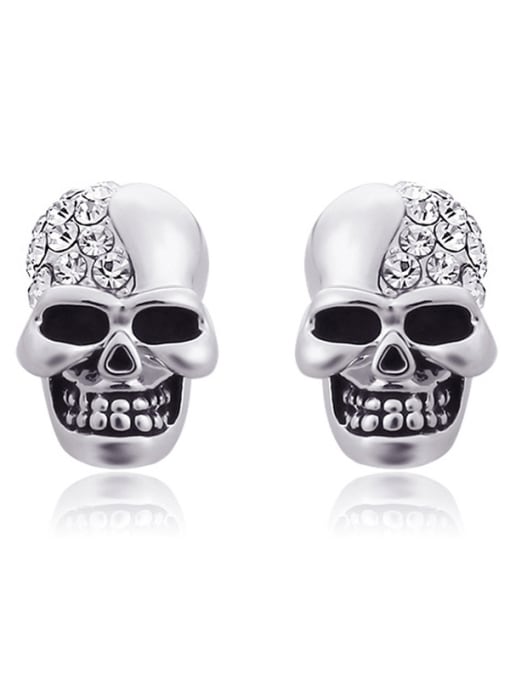 Stainless Stainless Steel With Cubic Zirconia Punk Skull Stud Earrings