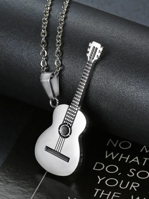 RANSSI Personalized Little Guitar Pendant Titanium Men Necklace 1