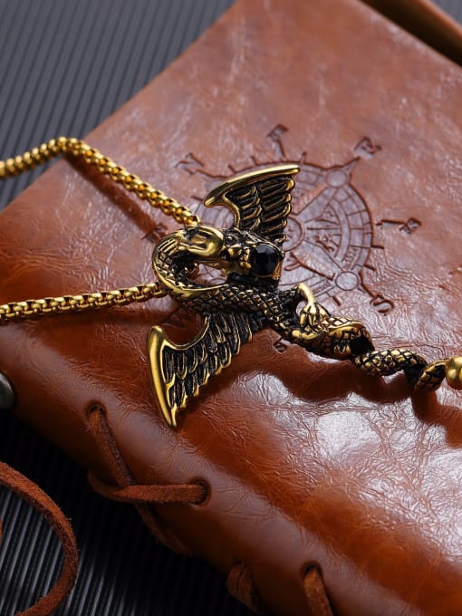Open Sky Stainless Steel With Antique Gold Plated Vintage Animal dragon Pendants 2