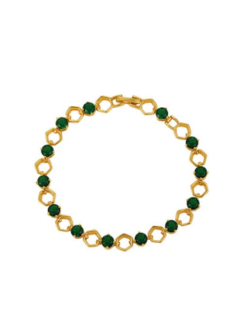 green Copper Alloy 24K Gold Plated Fashion Hexagon Hollow Round Zircon Bracelet