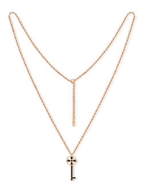 Open Sky Simple Key Rose Gold Plated Titanium Sweater Chain 0