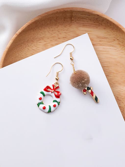 J candy hairball circle Alloy With Rose Gold Plated Cute Santa Clausr Gift Candy Cane fashion earrings Drop Earrings