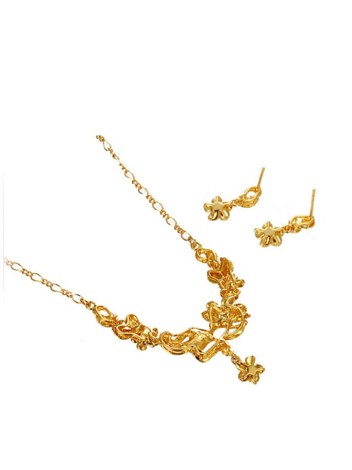 XP Copper Alloy Gold Plated Classical Flower Two Pieces Jewelry Set 2