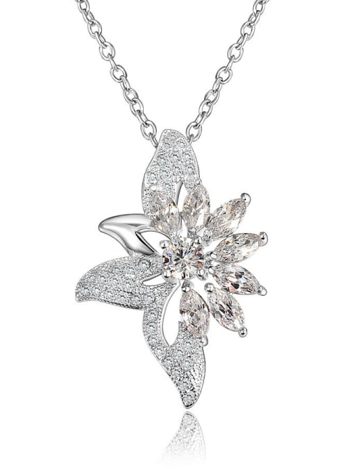 White Gold All-match 18K Gold Plated Flower Zircon Necklace