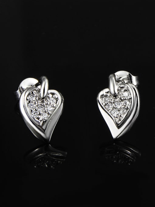 platinum White Gold Plated Heart Shaped Zircon Stud Earrings