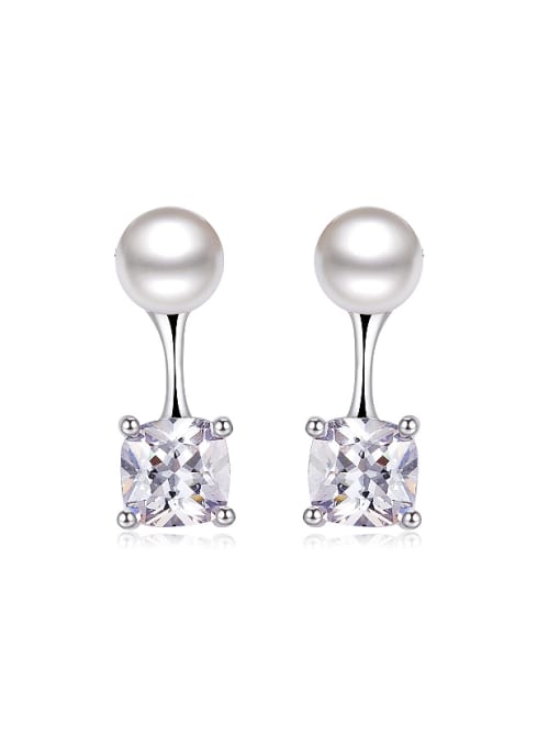 AI Fei Er Fashion Square Zircon Imitation Pearl Copper Stud Earrings 0