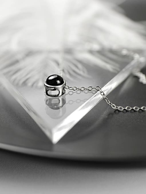 DAKA Simple Little Black Round Carnelian stone Silver Necklace 2