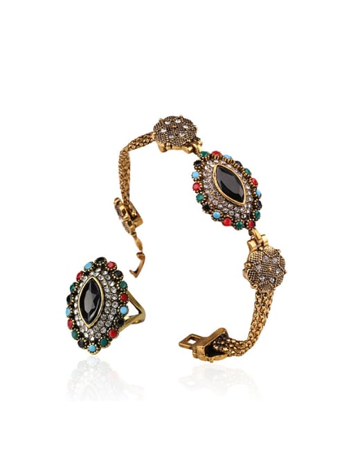 Gujin Retro style Colorful Resin stones Alloy Two Pieces Jewelry Set