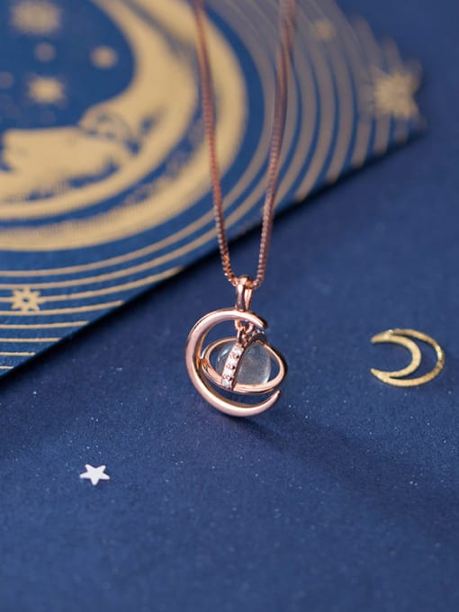 Rosh 925 Sterling Silver With Rose Gold Plated Simplistic Planet Necklaces 2