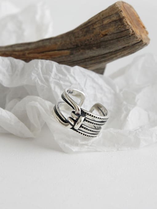 DAKA 925 Sterling Silver With Antique Silver Plated Vintage Geometric line knot free size Rings 2