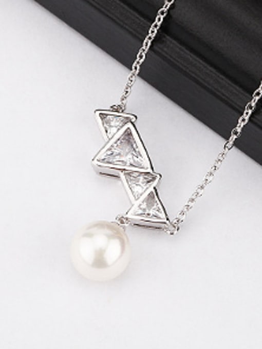 OUXI Fashion Triangle Zircon Artificial Pearl Necklace 2
