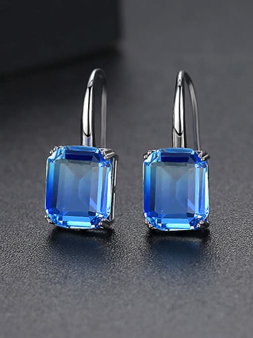Blue-T02G18 Copper With Cubic Zirconia Luxury Square Hook Earrings