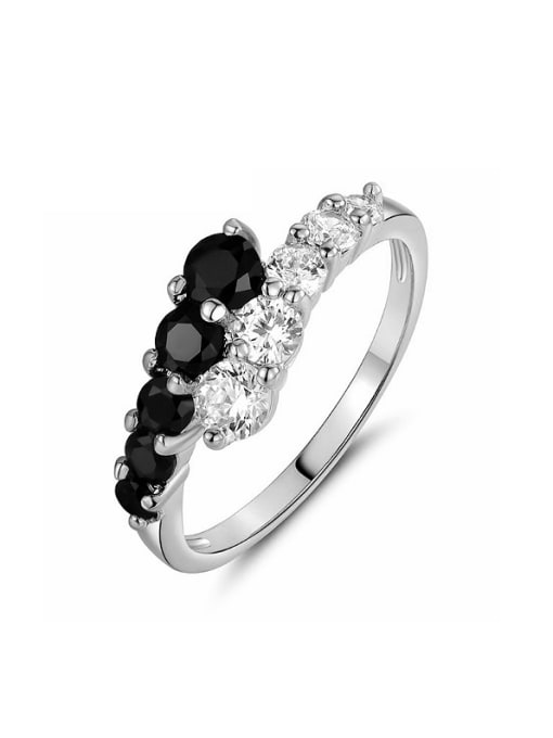 Platinum Elegant Cubic White Black Zirconias Copper Ring