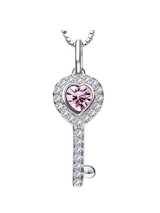 Pink S925 Silver Key-shaped Crystal Necklace