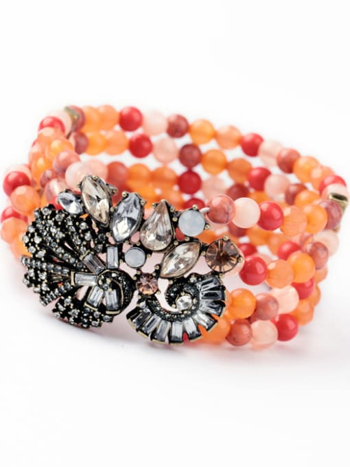 Orange Exaggerate Artificial Pearls Flower Bracelet