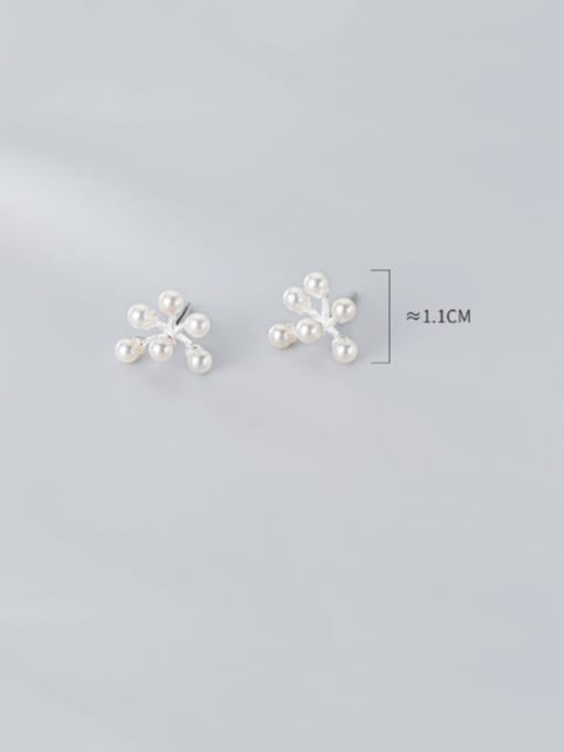 Rosh 925 Sterling Silver With Artificial Pearl  Simplistic Geometric Stud Earrings 3