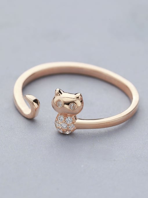 One Silver Rose Gold Plated Cat Zircon Ring 2