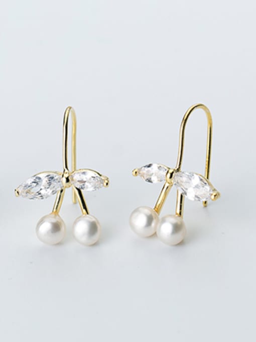 golden Fresh Leaf Shaped Gold Plated Artificial Pearl Drop Earrings