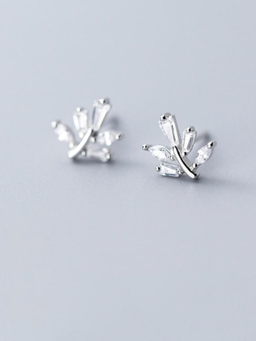 Rosh 925 Sterling Silver With Cubic Zirconia Simplistic Leaf Stud Earrings 1