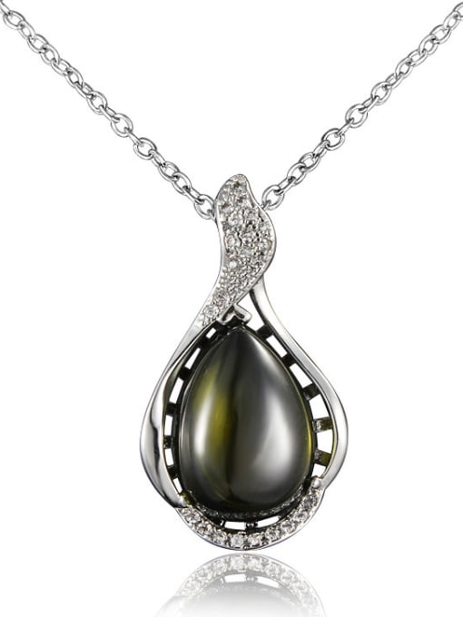 White Gold All-match Green Water Drop Shaped Opal Women Necklace