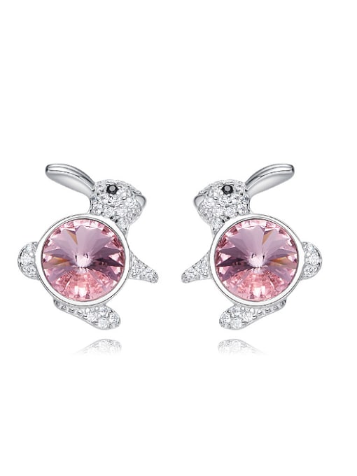 Pink Fashion Little Rabbit austrian Crystals 925 Silver Stud Earrings