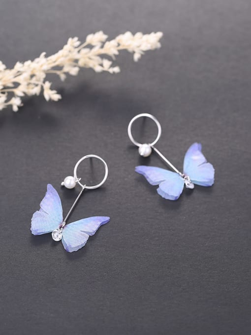 One Silver Personalized Little Blue Butterfly 925 Silver Stud Earrings