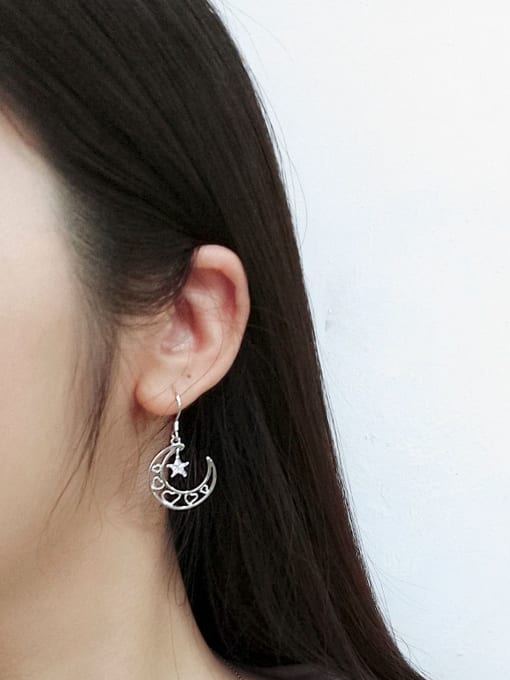 DAKA Fashion Hollow Moon Star White Zircon Silver Stud Earrings 1
