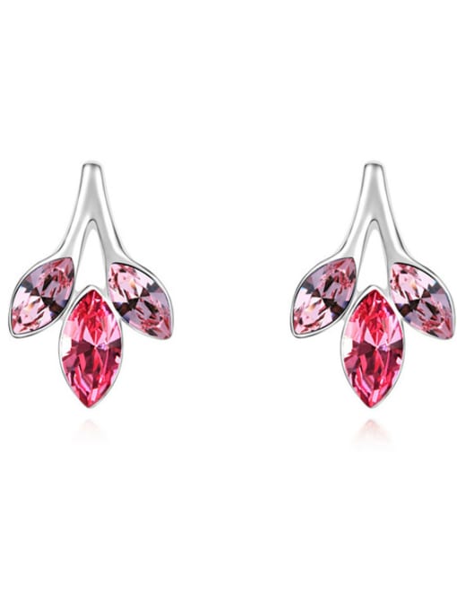 pink Fashion Marquise austrian Crystals Leaves Alloy Stud Earrings