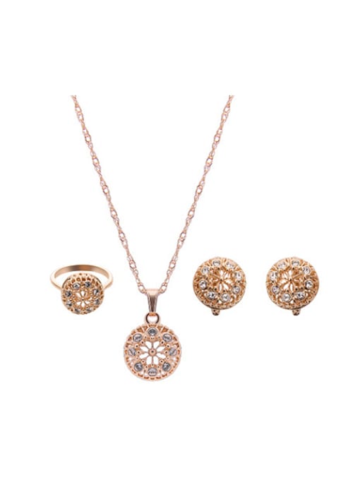 white Alloy Imitation-gold Plated Fashion Rhinestones Hollow Two Pieces Jewelry Set