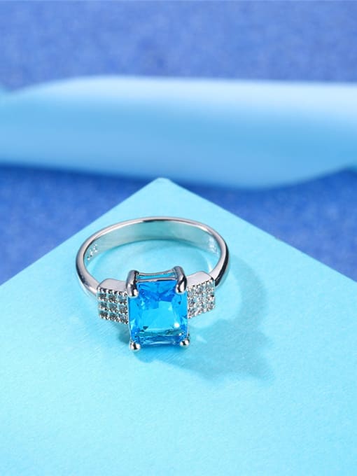 Ronaldo Elegant Blue Square Shaped Glass Bead Ring 2