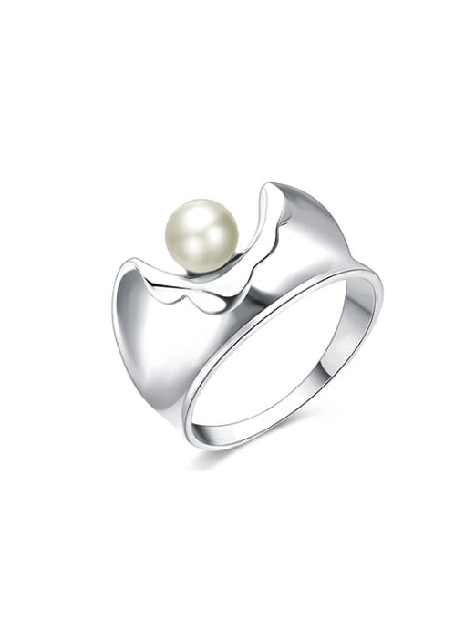 Ronaldo Elegant Platinum Plated Artificial Pearl Women Ring