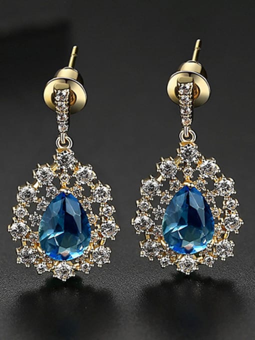 blue-T03G28 Copper With Gold Plated Delicate  Hollow Water Drop Drop Earrings