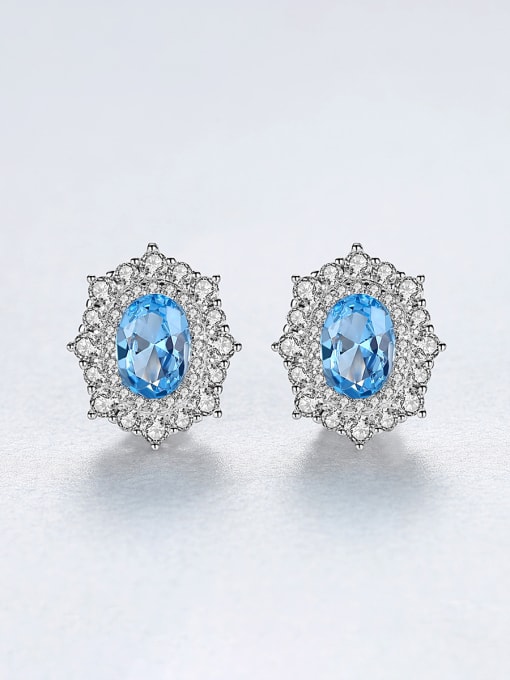 CCUI 925 Sterling Silver With Platinum Plated Delicate multilateral  Geometric Stud Earrings 2