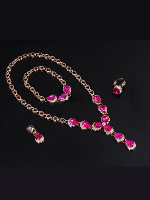 BESTIE Alloy Imitation-gold Plated Fashion Water Drop shaped Artificial Stones Four Pieces Jewelry Set 1