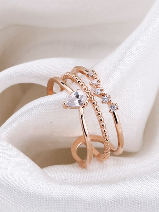 OUXI Fashion Style Zircon Rose Gold Stacking Ring 2