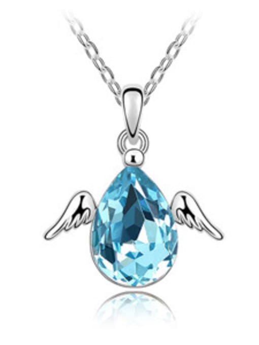 light blue Simple Water Drop austrian Crystal Little Angel Wings Alloy Necklace