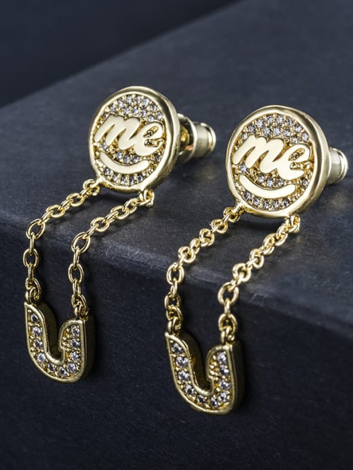 Gold Creative new micro-inlay zircon letter me U Earrings