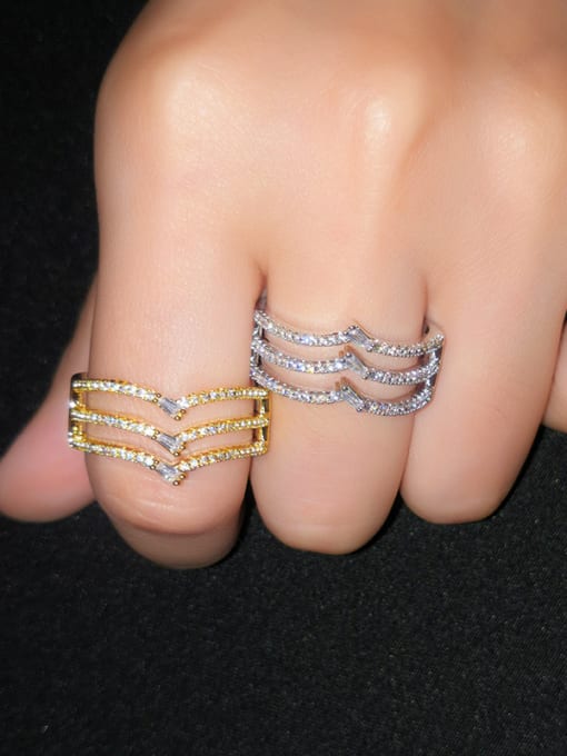 CC Copper With  Cubic Zirconia Simplistic Geometric Band Rings 1