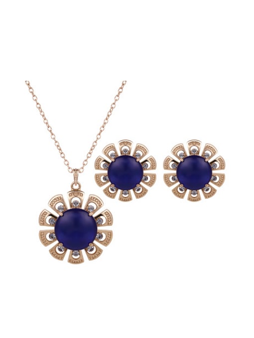 blue 2018 2018 2018 Alloy Imitation-gold Plated Fashion Artificial Stones Two Pieces Jewelry Set
